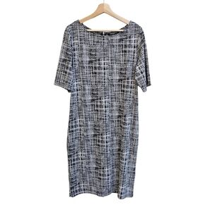 Sharagano Office Dress, Black and White with 3/4 Length Sleeves, Size Large